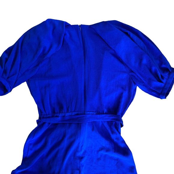Gabby Skye Size 8 Blue Maxi Dress Puff Sleeve Tie Waist Faux Wrap NWOT - Picture 3 of 8